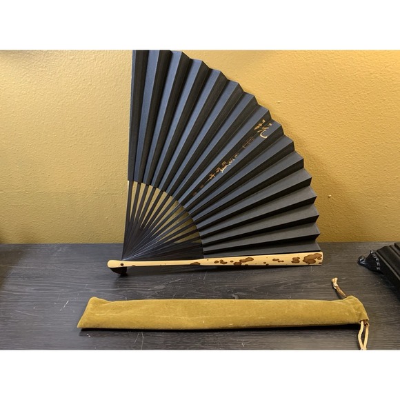 Other - Vintage Chinese Folding Hand Fan Black Gold Kyosensu With Velvet Case